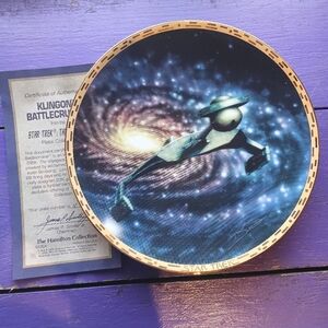 Star Trek Klingon Battlecruiser Collector Plate - Blue Galaxy Artwork